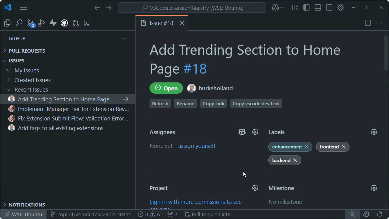 GIF showing how to assign an issue to Copilot coding agent from within VS Code.